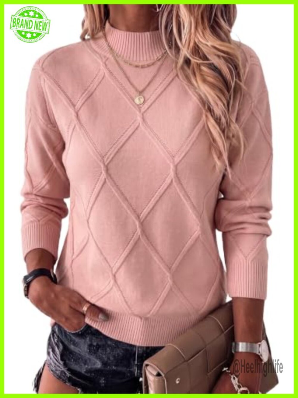 Womens Cable Knit Crew Neck Sweater Viscose Blend Lightweight Long Sleeve